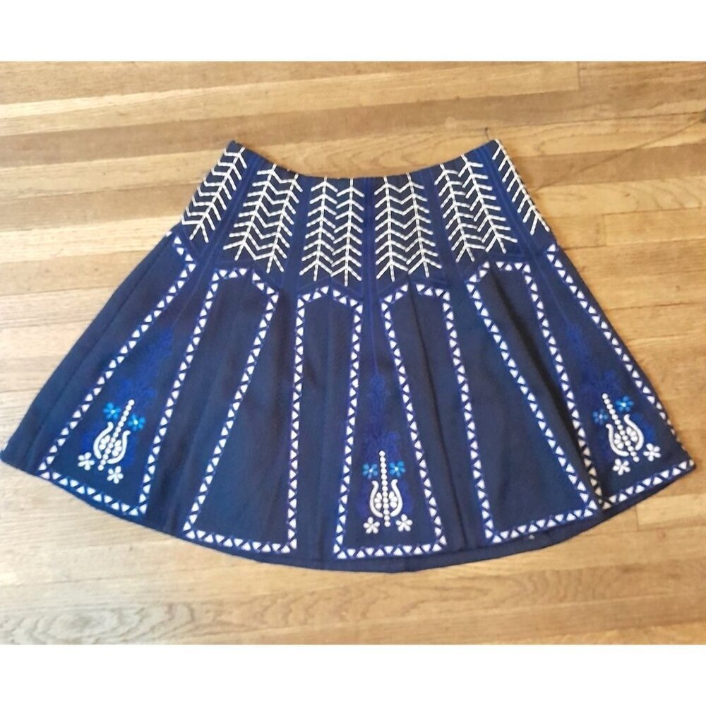 Womens Boho Embroidered High Waist Pleated Sz Medium Casual School Circle Skirt